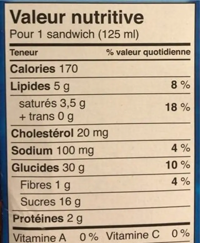 Parlour Super Sandwich nutrition facts table