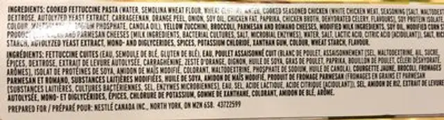 Lean cuisine minceur saveur chicken fettucine ingredients label