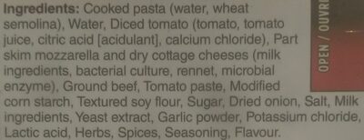 Meat Lasagna ingredients label