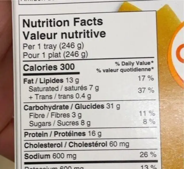Cannelloni au fromage nutrition facts table