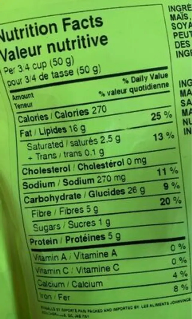 Graines de lin nutrition facts table