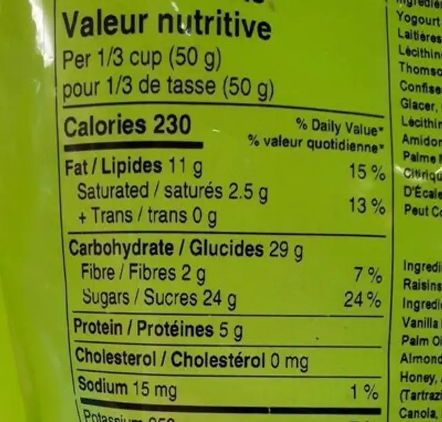 Mélange des bois nutrition facts table