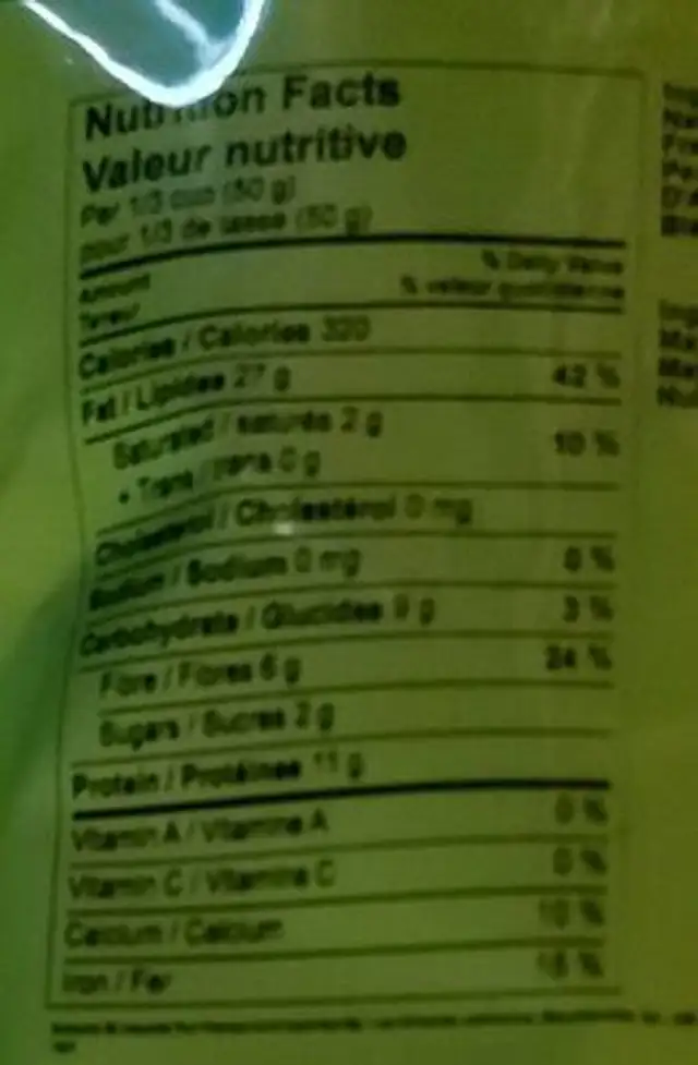 Amandes naturelles nutrition facts table