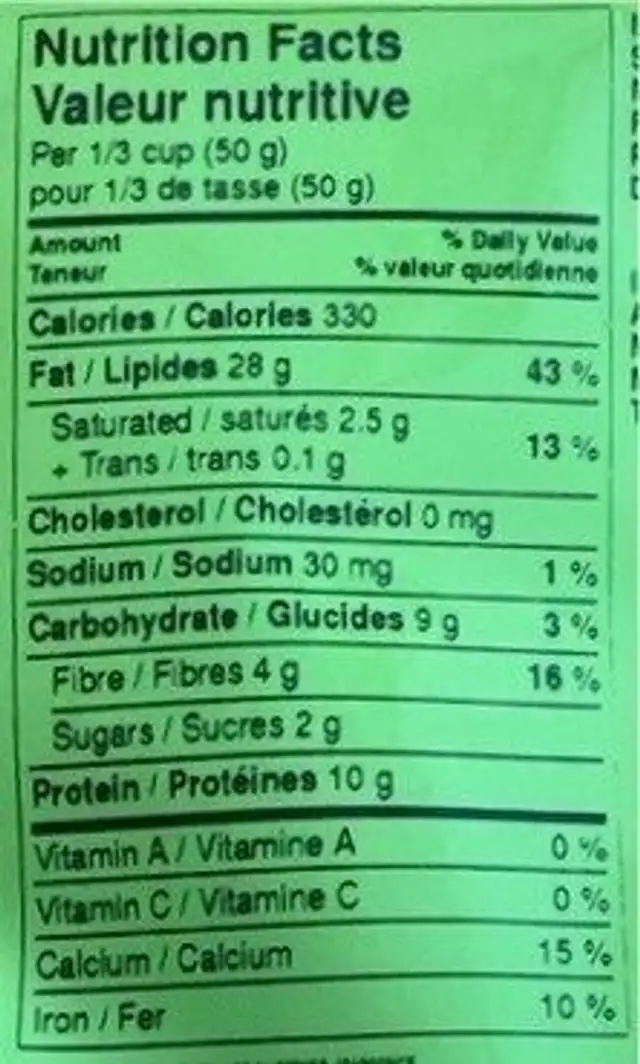Amandes salées nutrition facts table