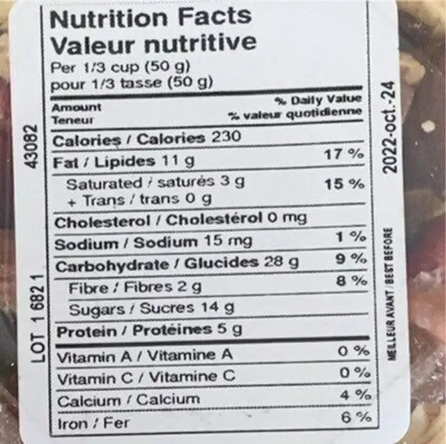 Mélange des bois nutrition facts table