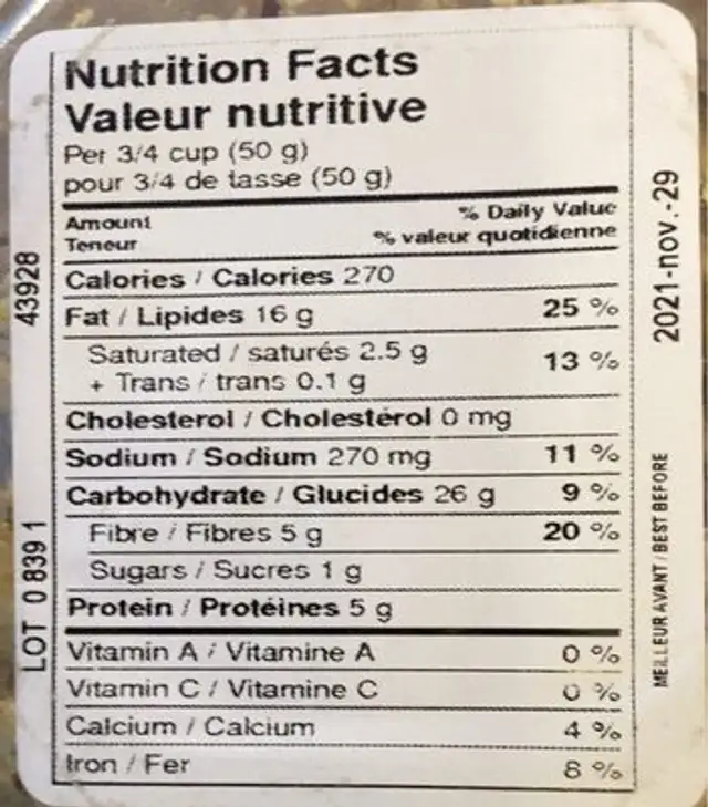 Gignotines graines de lin nutrition facts table