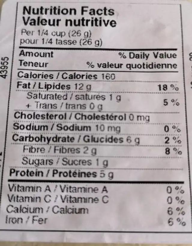 Amandes moulues nutrition facts table