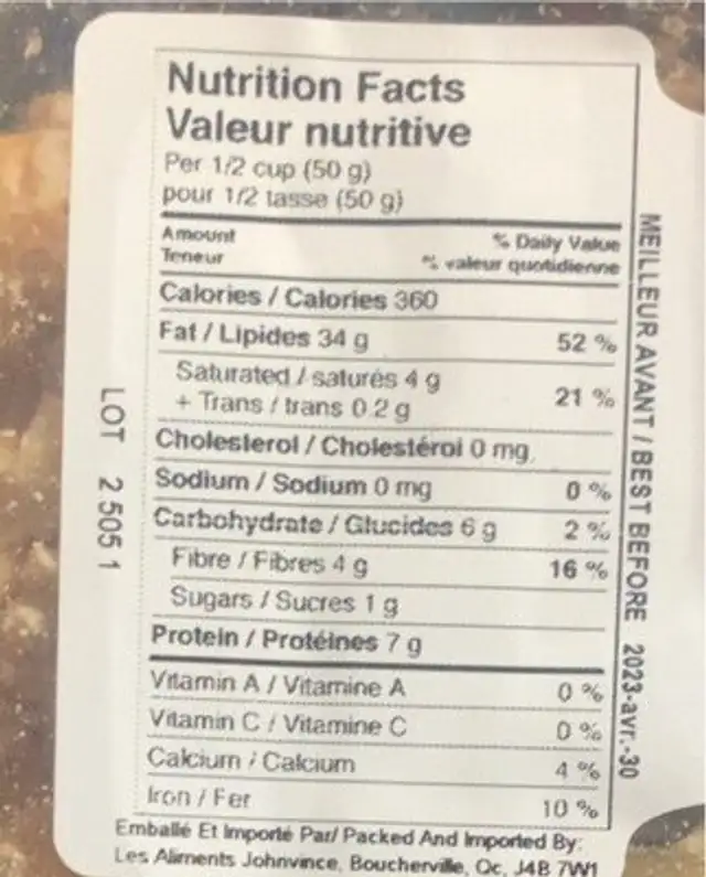 Grenoble demies et pièces nutrition facts table