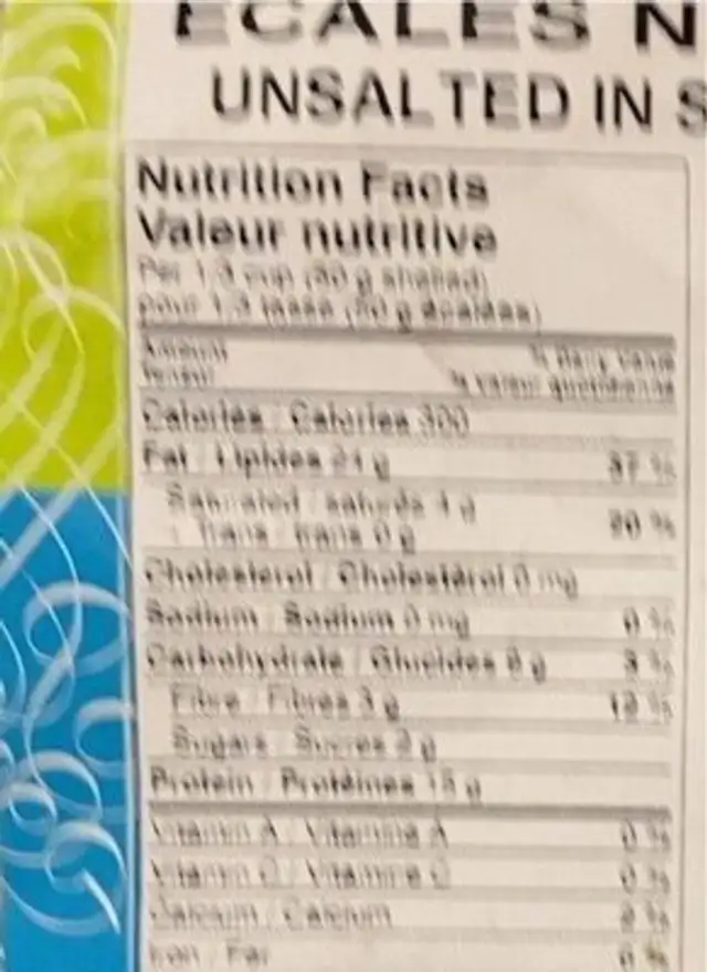 arachides en écales non salées nutrition facts table