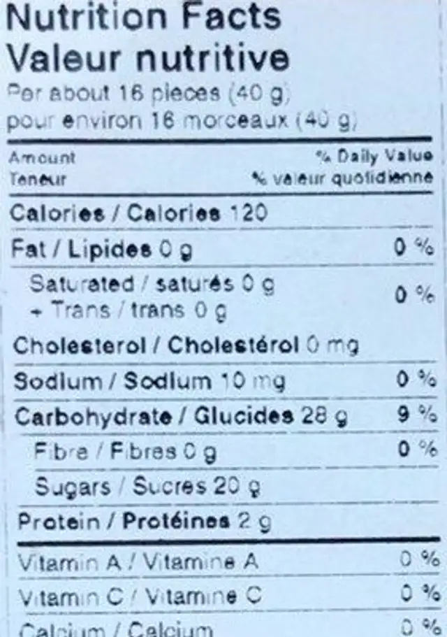 Poppers surs nutrition facts table