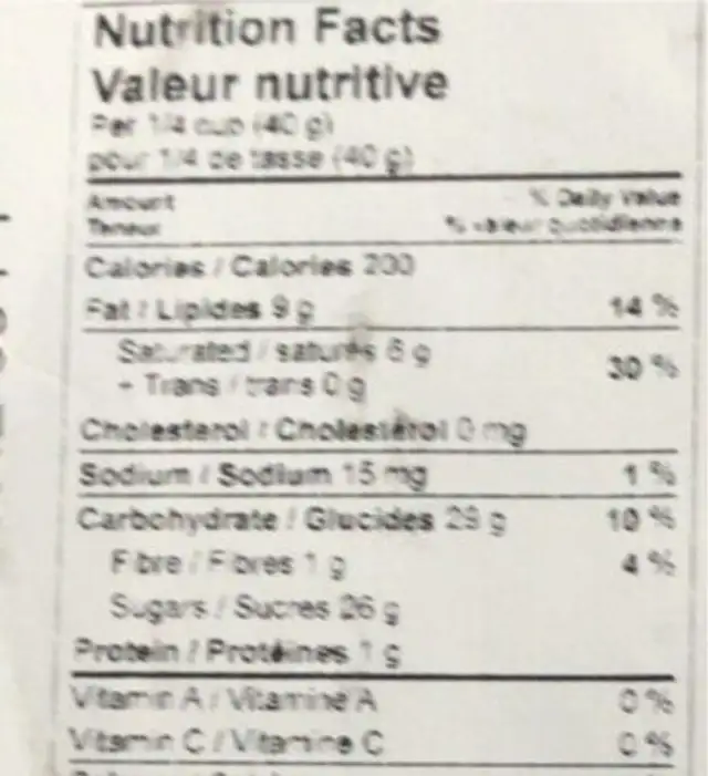 Raisons Chocolat Au Lait nutrition facts table