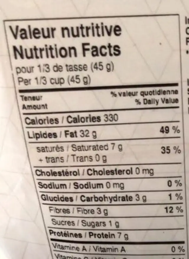 JOHNVINCE nutrition facts table