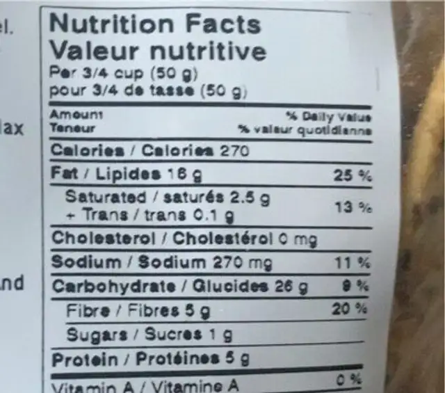 Grignotines graines de lin nutrition facts table