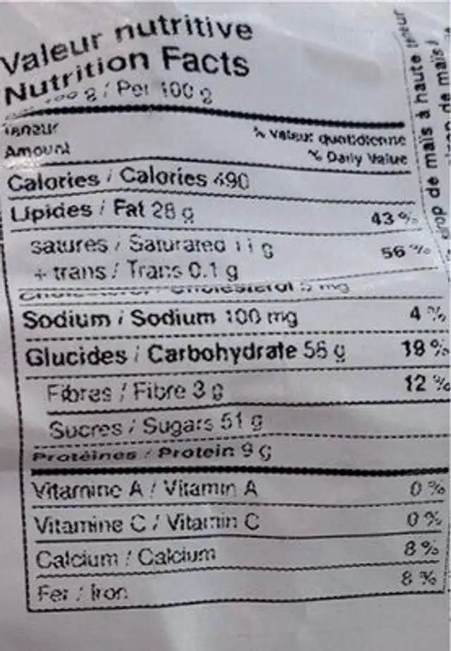 bouchées oh henry nutrition facts table