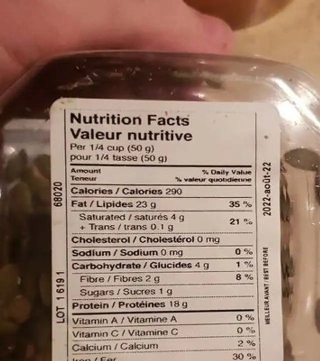 Graine de citrouille nutrition facts table