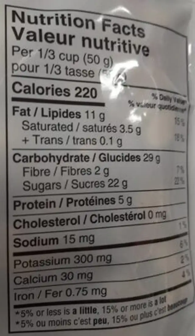 Mélange des bois nutrition facts table