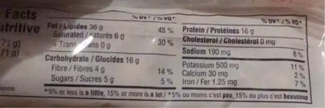 Arachides BBQ nutrition facts table