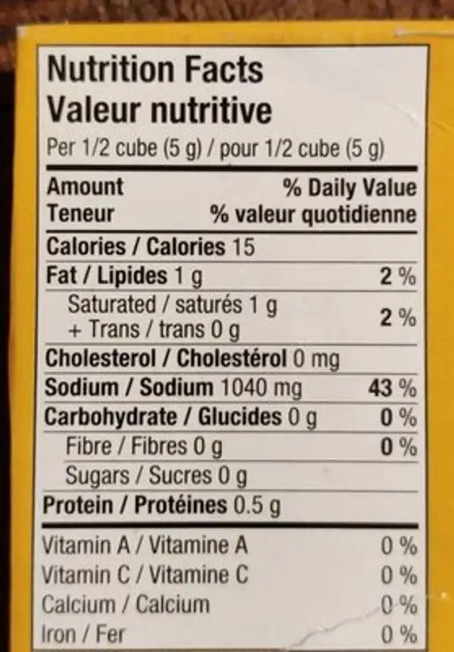Cubes bouillon champignons nutrition facts table