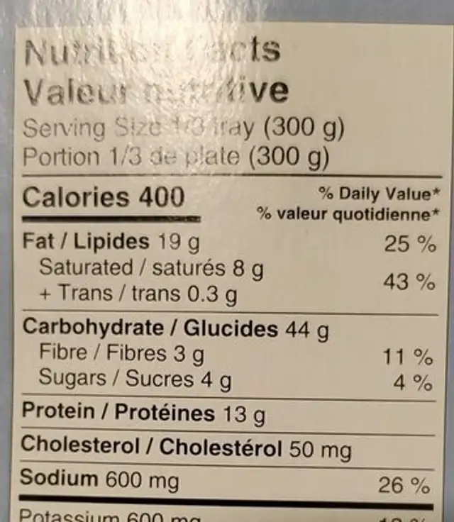 Shepherd's Pie nutrition facts table