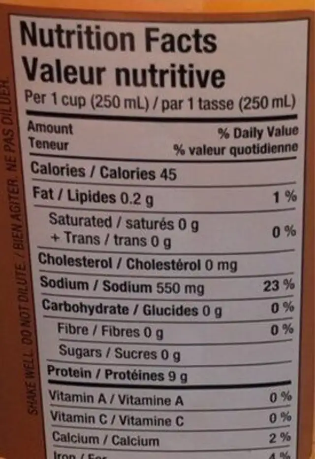 Bone Broth Chicken nutrition facts table