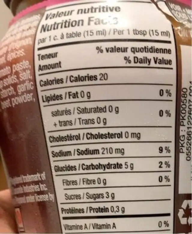 Oriental nutrition facts table