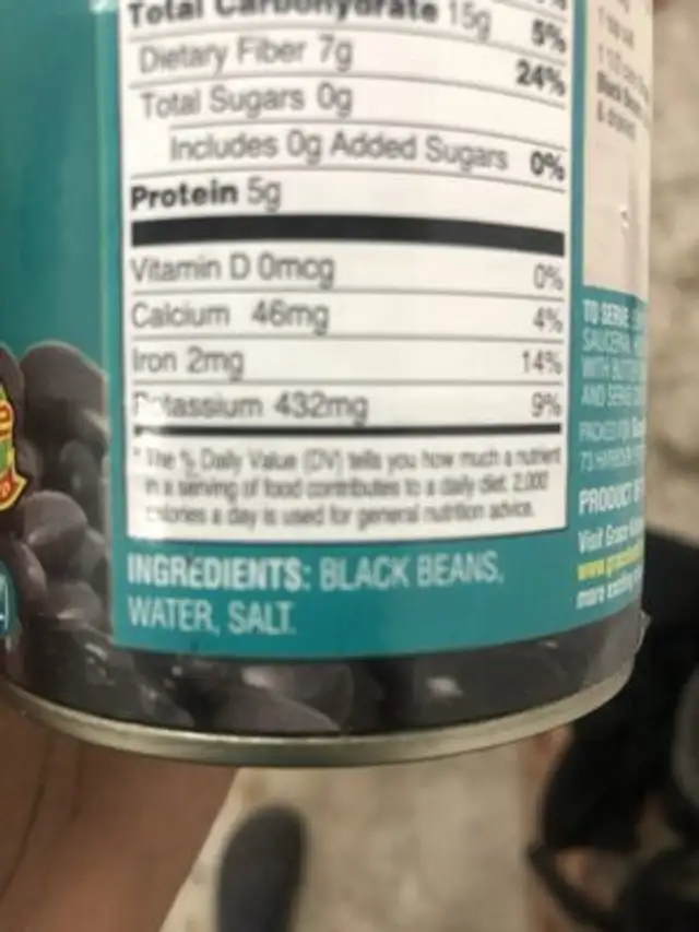 Black Beans ingredients label