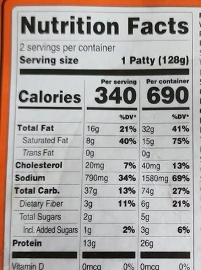 Jamaican style turnovers patties nutrition facts table