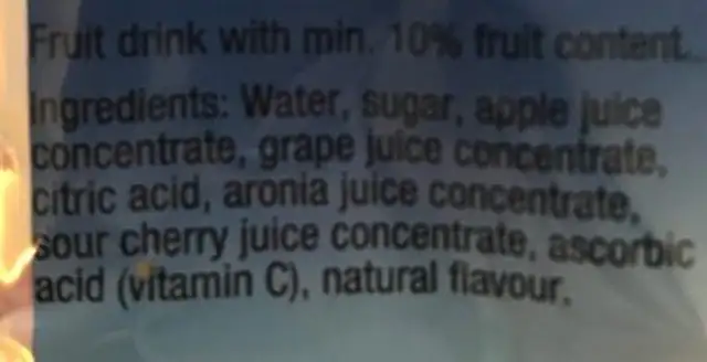 Capri-sun ingredients label