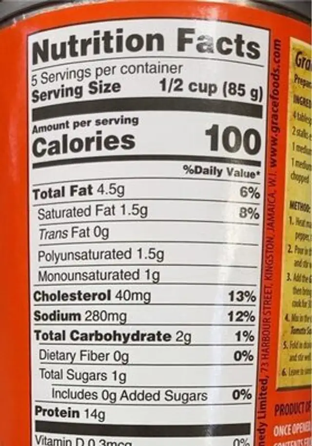 Jack Mackerel in Tomato Sauce nutrition facts table