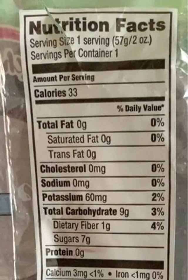 Apple Slices nutrition facts table