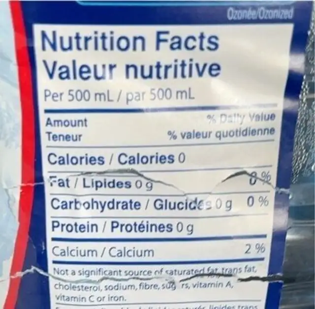 Eau naturel nutrition facts table