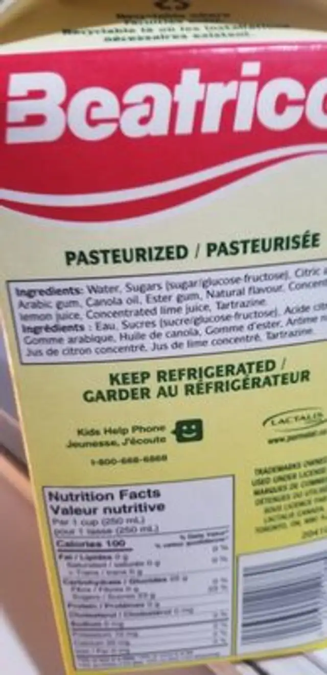 lemon ingredients label