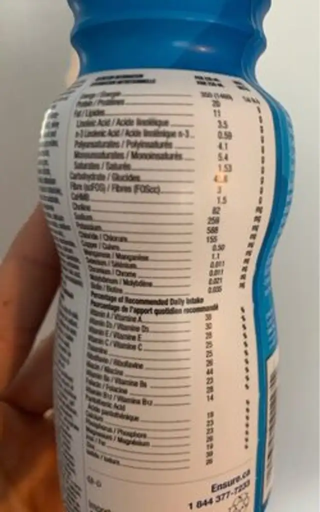 Ensure Proteine MAX nutrition facts table