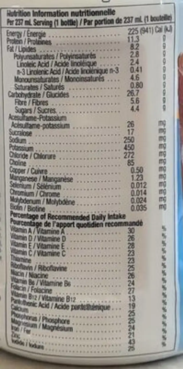 glucerna nutrition facts table