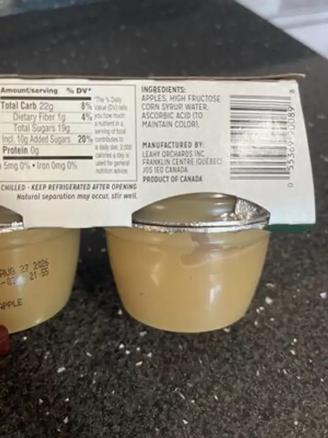 Homestyle Applesauce ingredients label