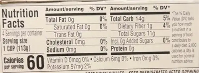 Applesnax, unsweetened applesauce nutrition facts table