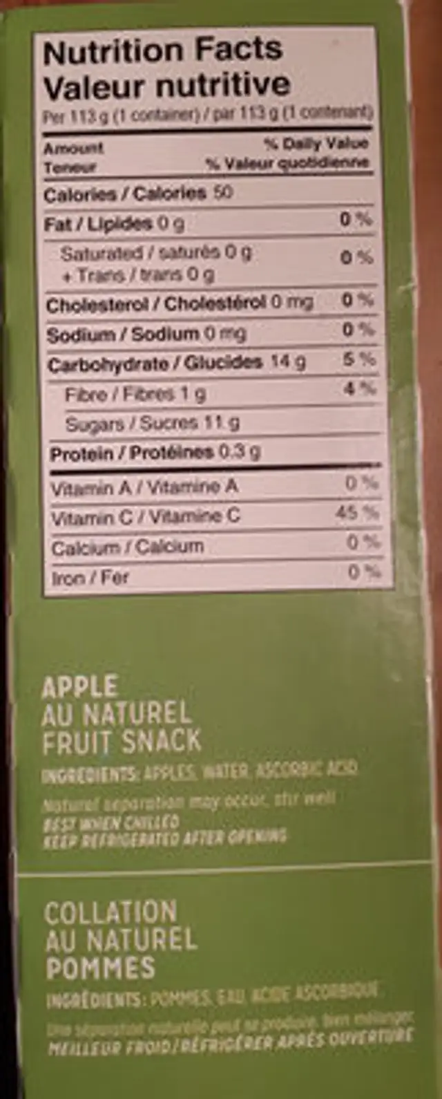 Applesnax nutrition facts table