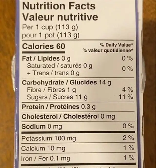 Collation pommes et bleuets nutrition facts table