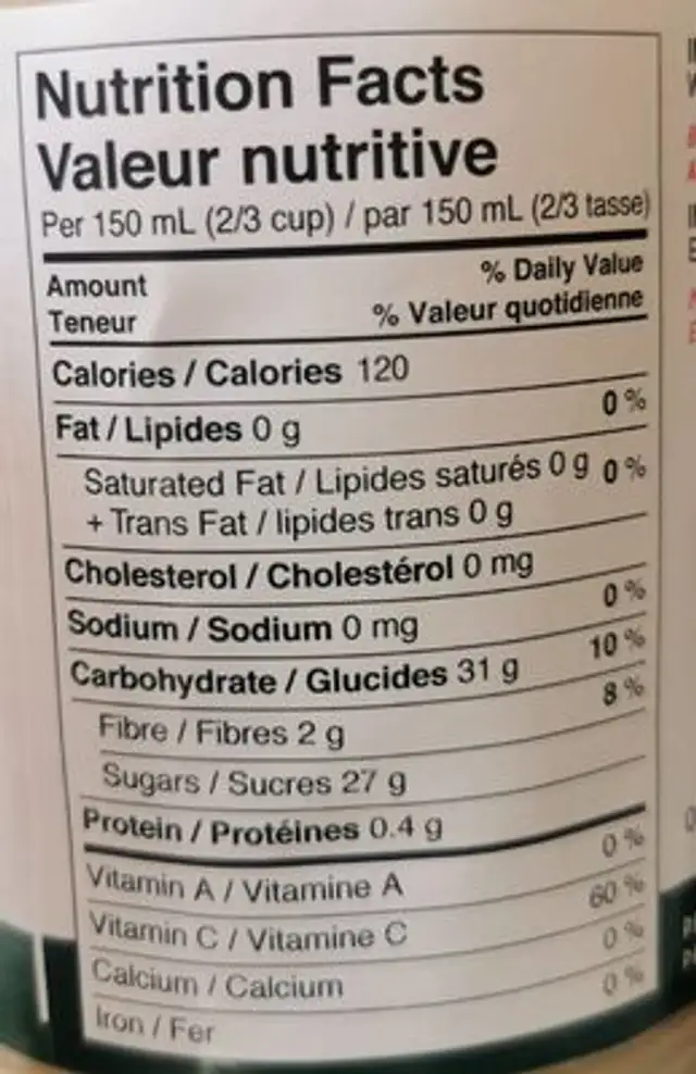 Purée de pommes nutrition facts table