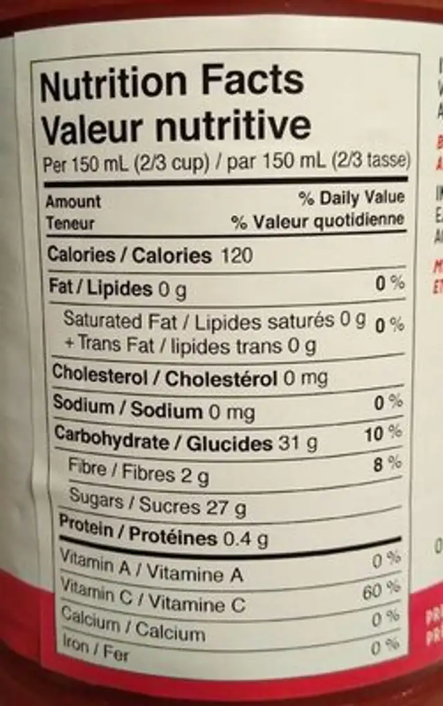 Apple Raspberry Fruit Snack nutrition facts table