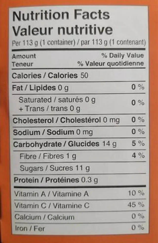 Applenax nutrition facts table