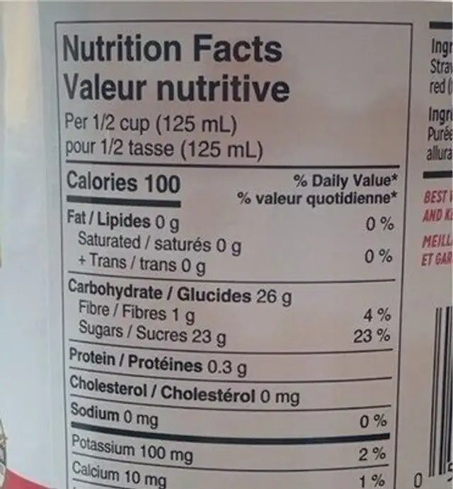 Collation pommes et fraises nutrition facts table