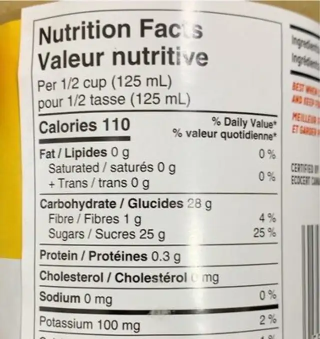 Compote de pomme nutrition facts table