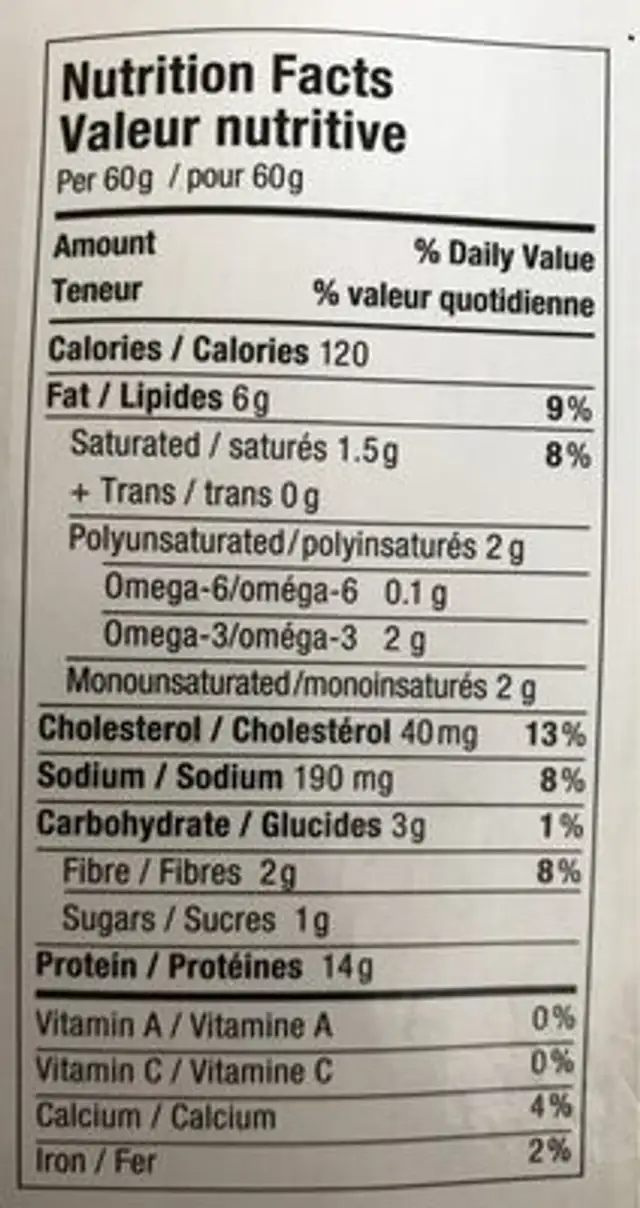 Saumon Sockeye sauvage fumé nutrition facts table