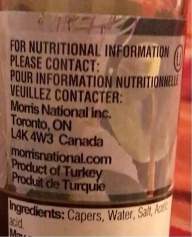 Capres nutrition facts table