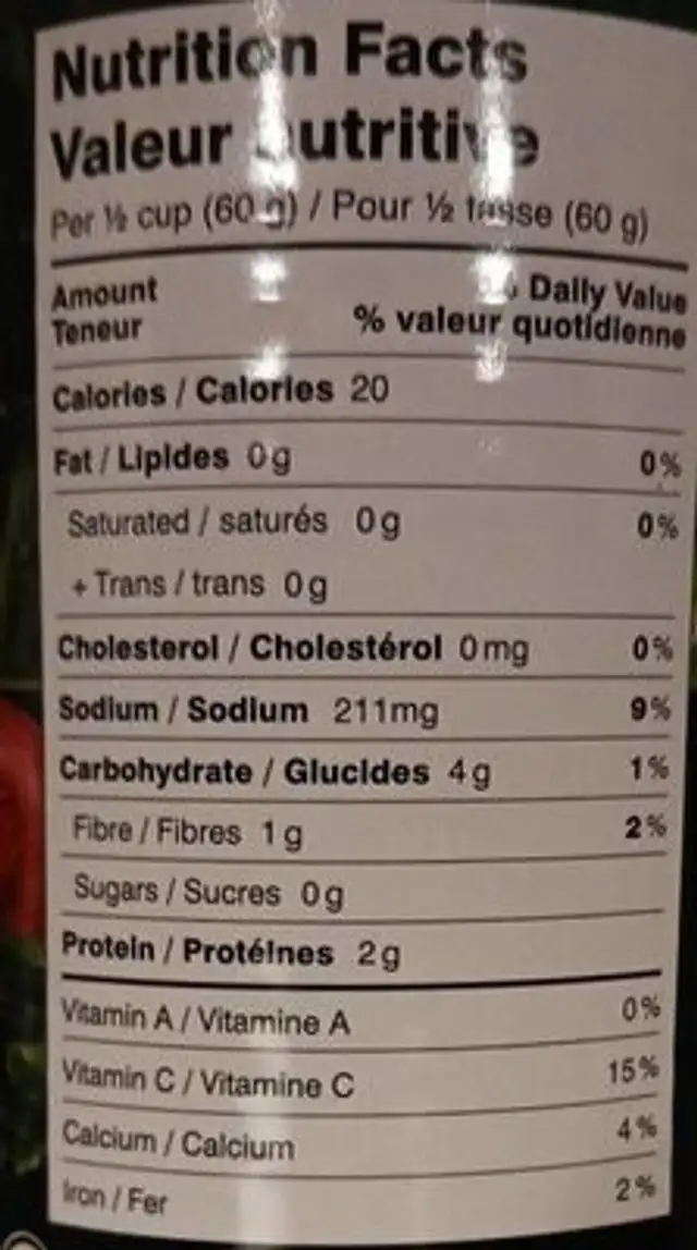 Hearts of Palm nutrition facts table