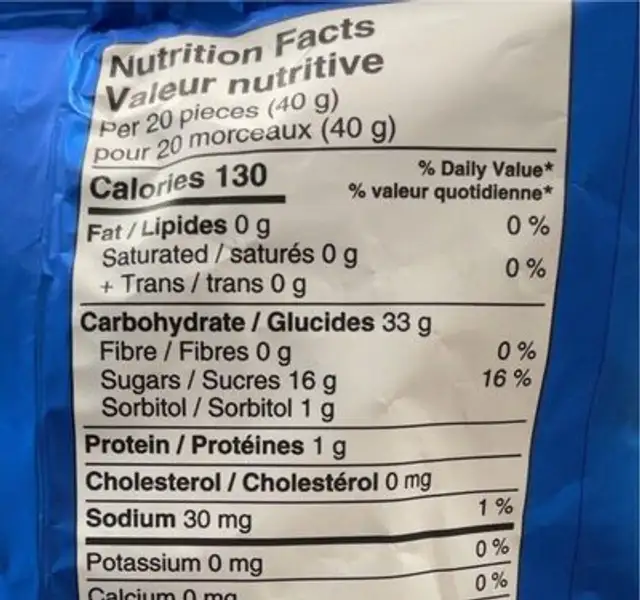 jello sour berry blue candy squares nutrition facts table