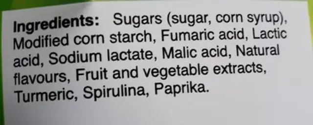 Tangy zangy ingredients label