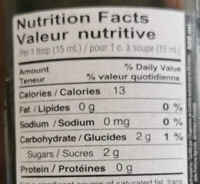 Vinaigre balsamique nutrition facts table