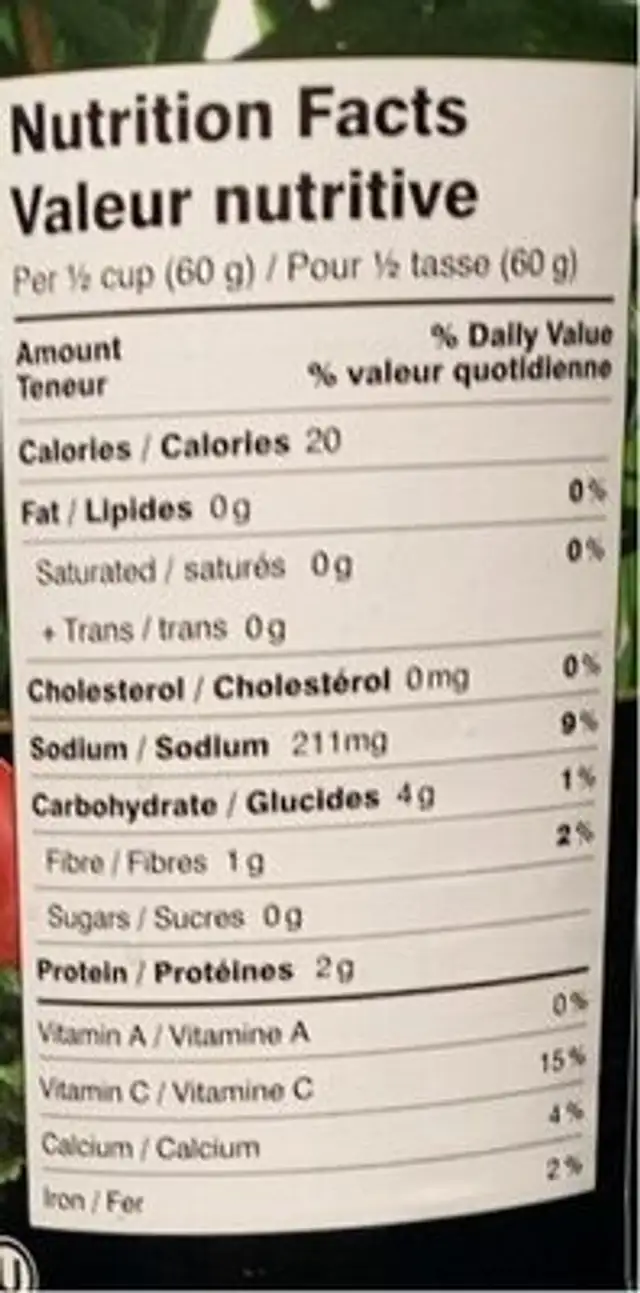 Coeurs de palmier nutrition facts table